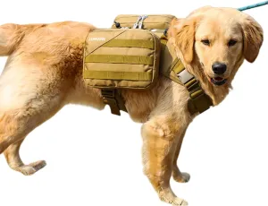 x Jumahe Dog Hiking Backpack, for Large - Giant Dogs, Dog Hiking Back Pack, 5 Adjustable Buckles, Large Capacity 2 Spacious Side Bags, Breathable Waterproof Fabric (Khaqi)