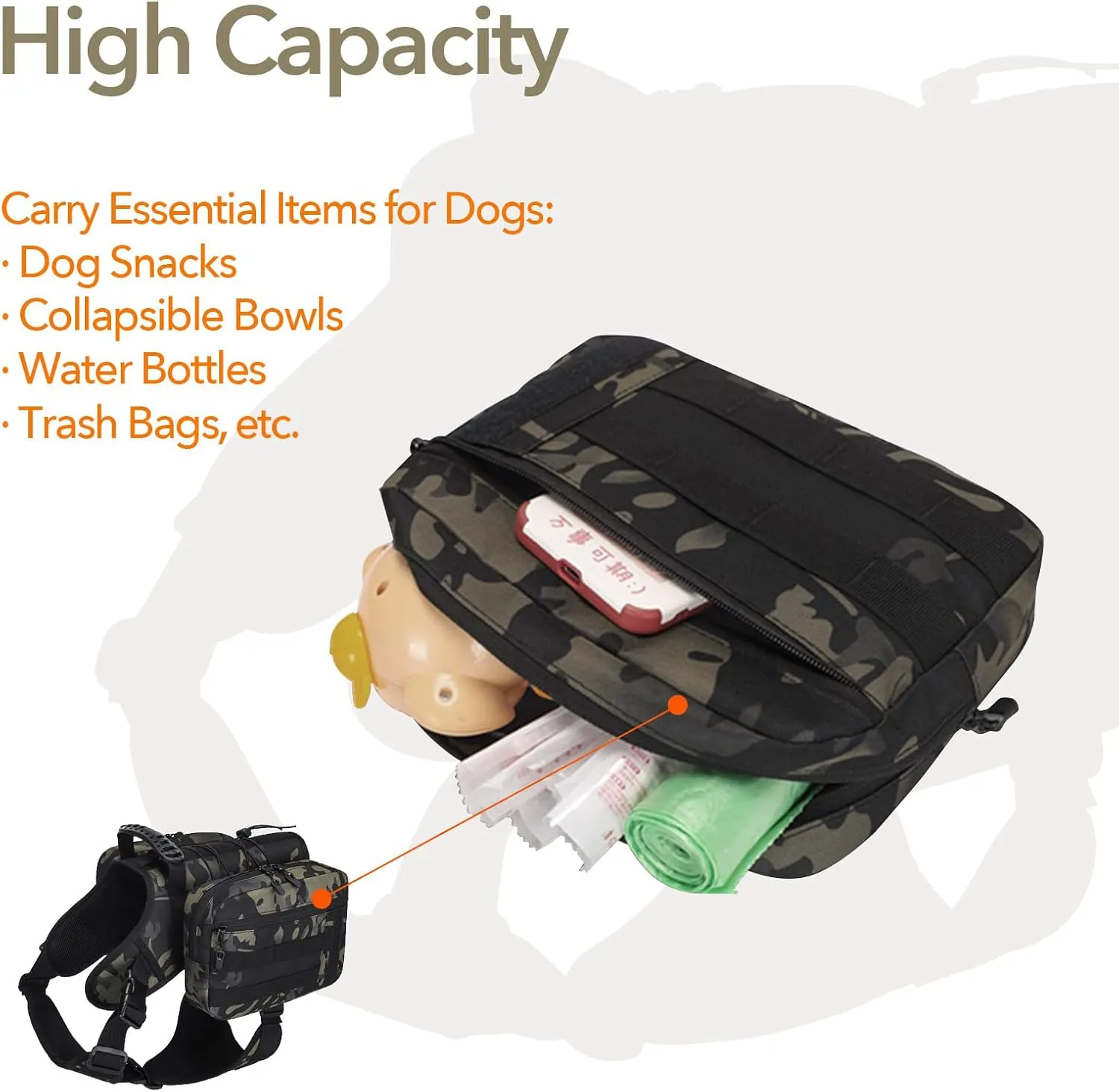 x Jumahe Dog Hiking Backpack, for Large - Giant Dogs, Dog Hiking Back Pack, 5 Adjustable Buckles, Large Capacity 2 Spacious Side Bags, Breathable Waterproof Fabric (Khaqi)