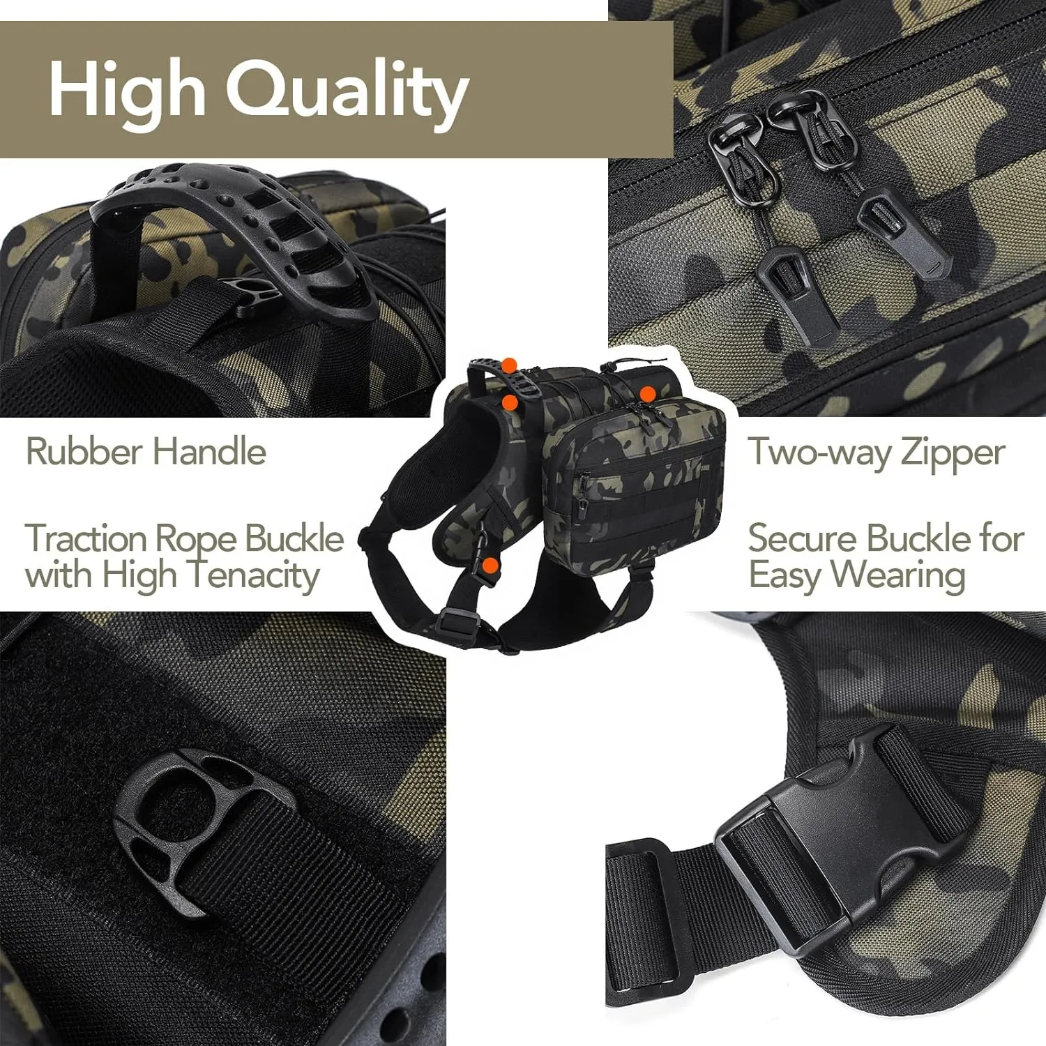 x Jumahe Dog Hiking Backpack, for Large - Giant Dogs, Dog Hiking Back Pack, 5 Adjustable Buckles, Large Capacity 2 Spacious Side Bags, Breathable Waterproof Fabric (Khaqi)