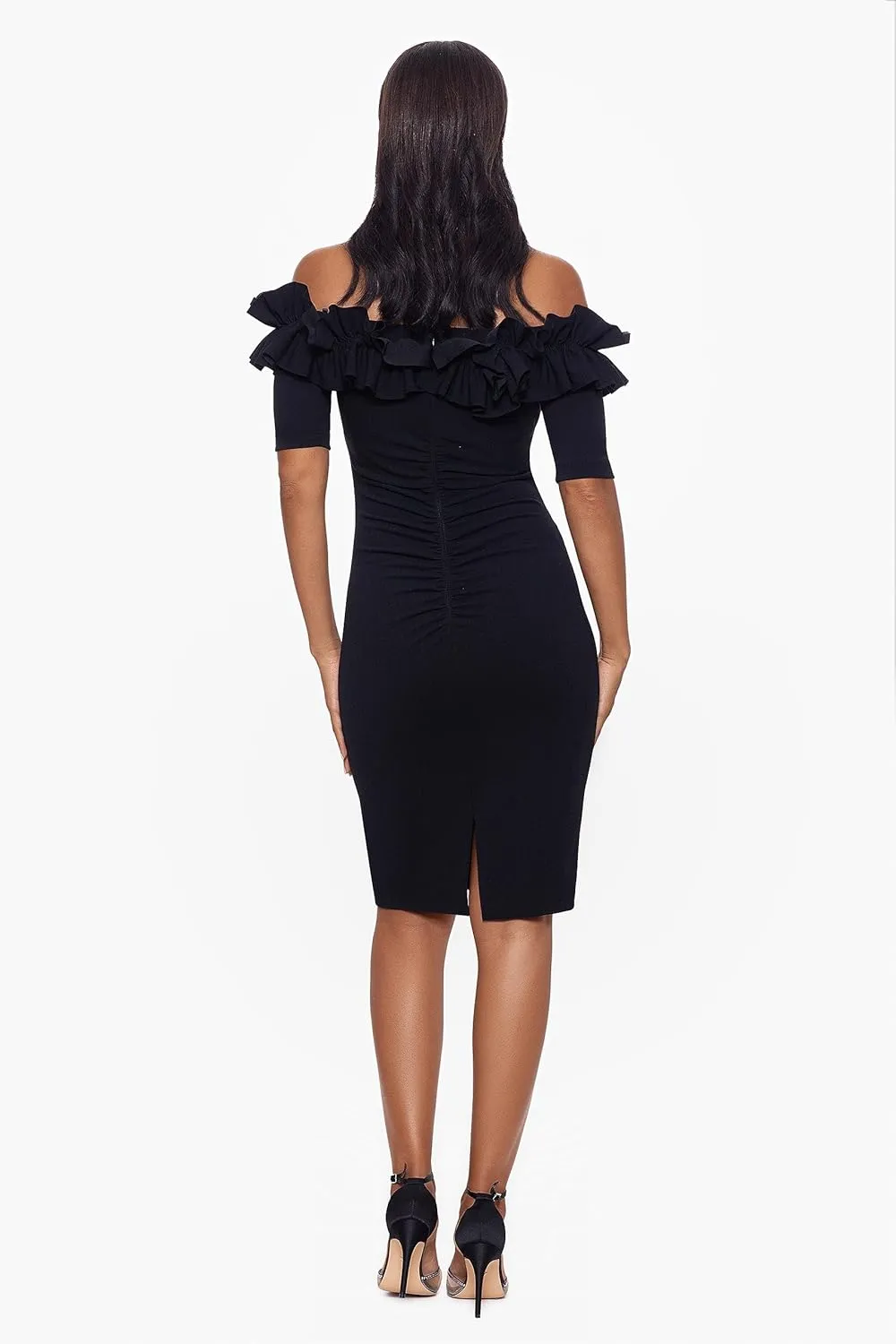Xscape Women's Knee Length Off The Shoulder Scuba Crepe Dress (Reg and Petite)