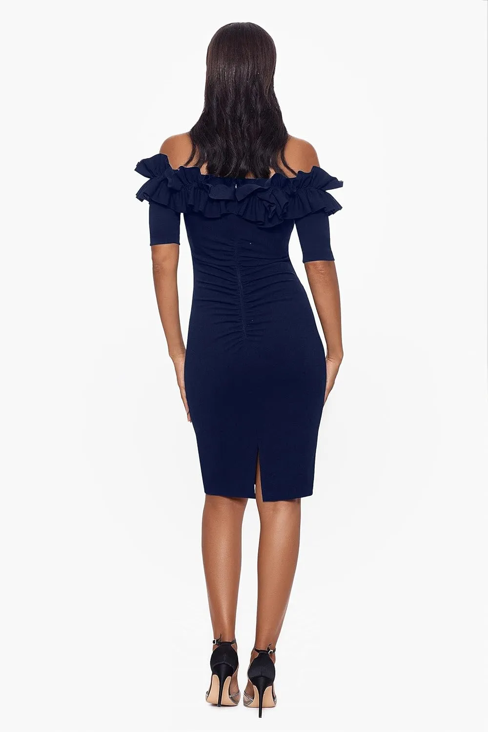 Xscape Women's Knee Length Off The Shoulder Scuba Crepe Dress (Reg and Petite)