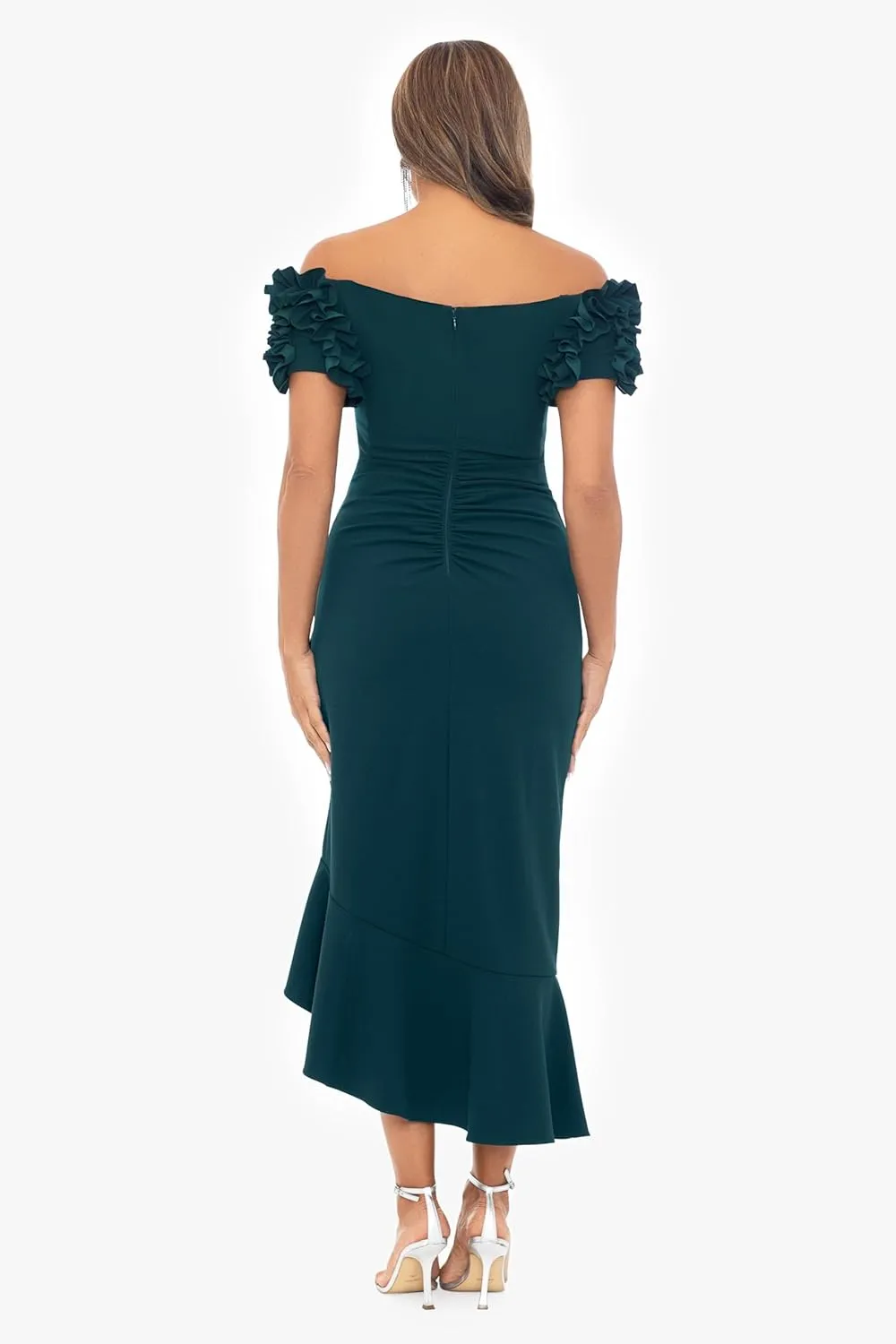 Xscape Women's Off The Shoulder Ruffle Sleeve Midi Dress (Standard & Petite)