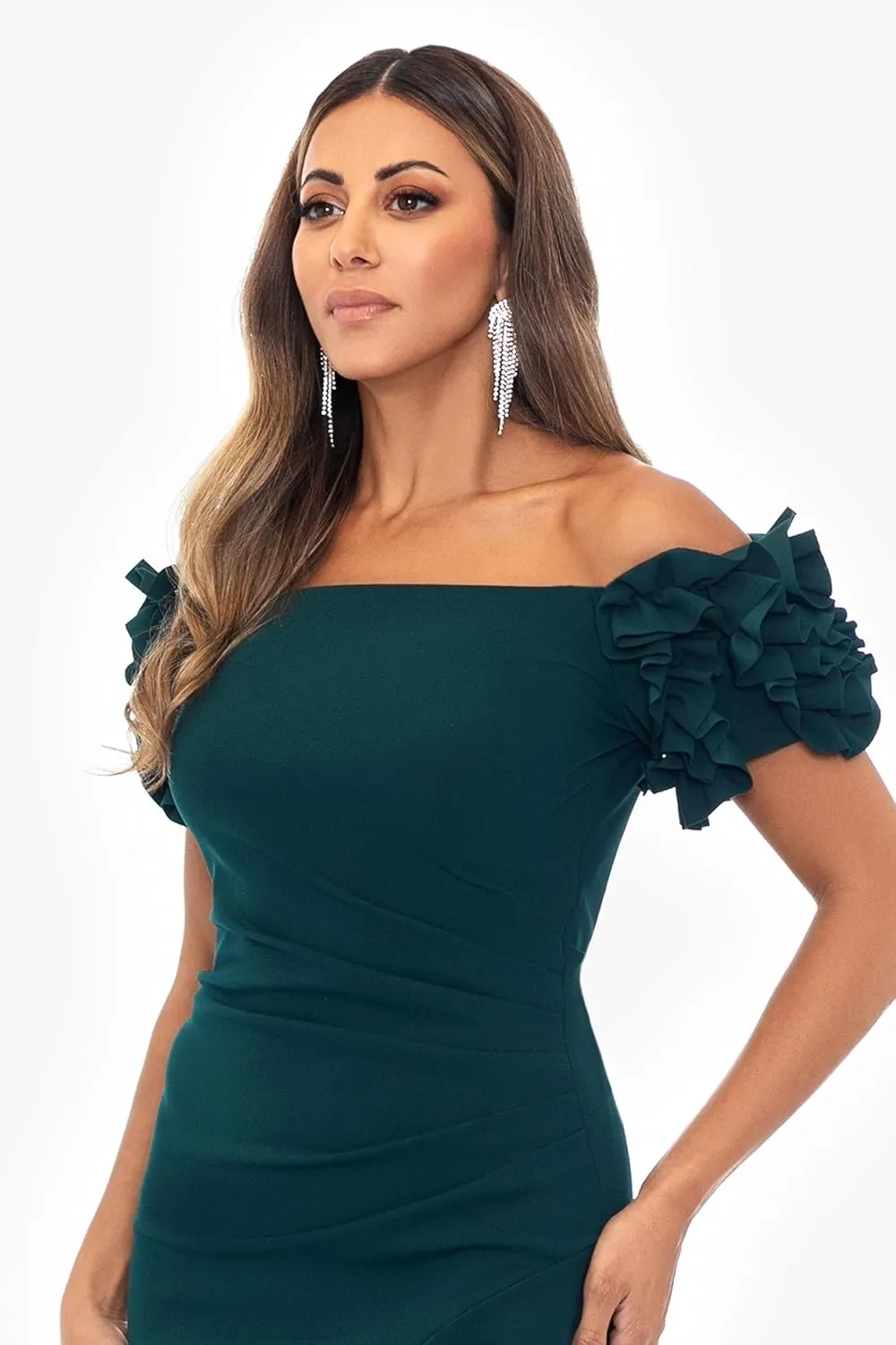 Xscape Women's Off The Shoulder Ruffle Sleeve Midi Dress (Standard & Petite)