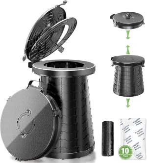 XXL Portable Toilet for Camping, 19.7"H Super Large Retractable Potty for Adults, Adjustable Height, with Liquid Waste Gel, Toilet Bag (Black)