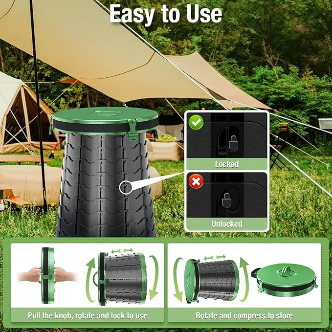 XXL Portable Toilet for Camping, 19.7"H Super Large Retractable Potty for Adults, Adjustable Height, with Liquid Waste Gel, Toilet Bag (Green)