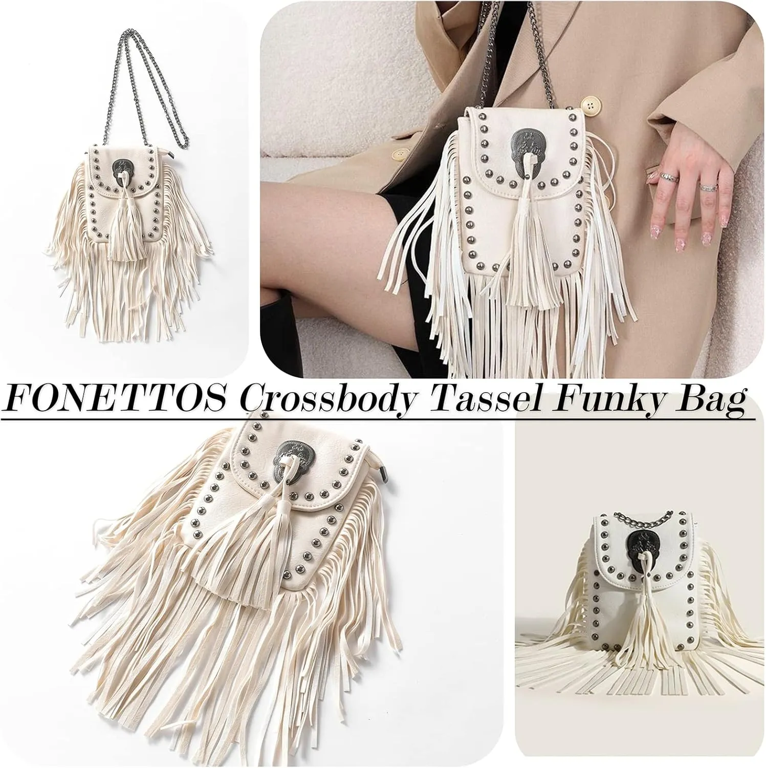 Y2K Punk Fringe Bag Novelty Tassel Gothic Western Crossbody Purse Women Sourpuss Shoulder Rockstar Halloween