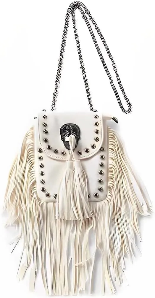 Y2K Punk Fringe Bag Novelty Tassel Gothic Western Crossbody Purse Women Sourpuss Shoulder Rockstar Halloween