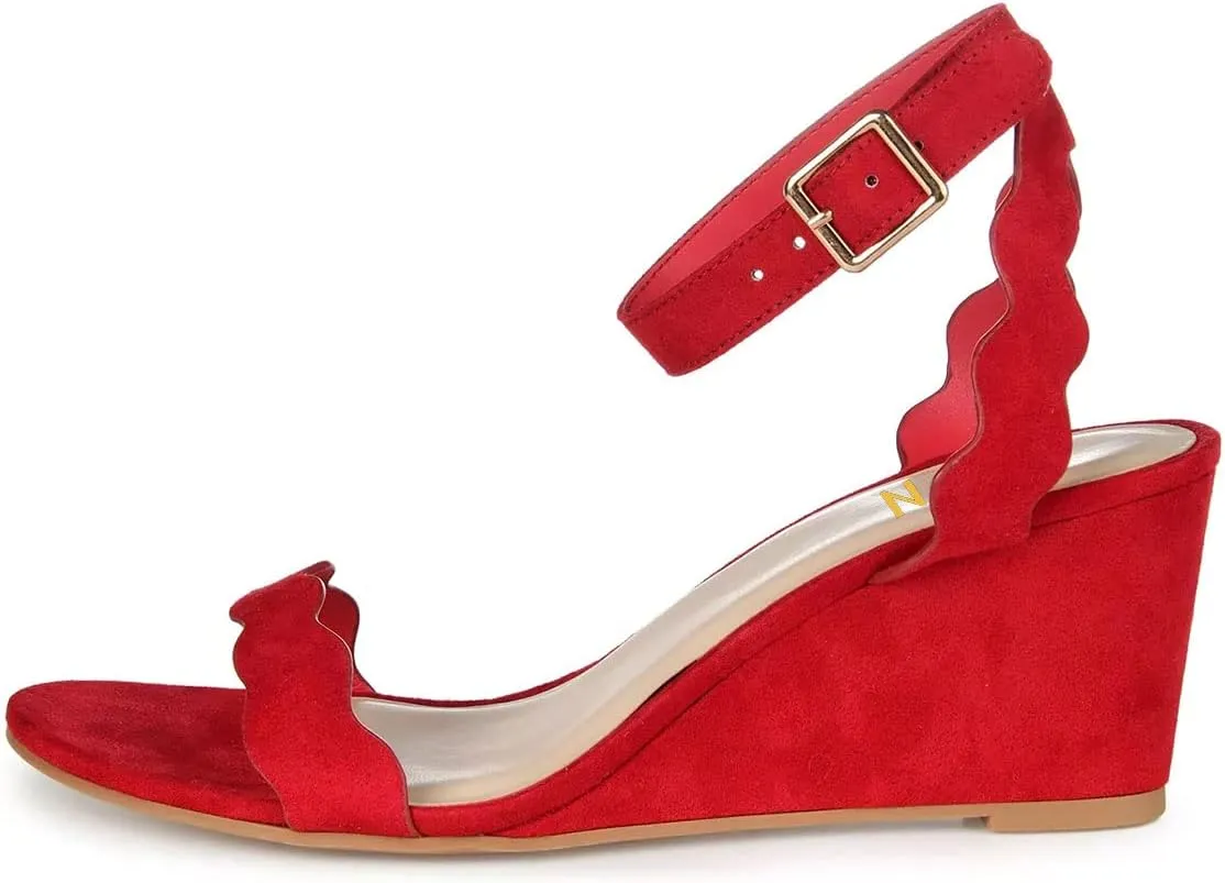 YDN Women Open Toe Ankle Strap Sandals Ruffle Band Wedge Mid Heels Date Evening Party Shoes Size 4-15 US