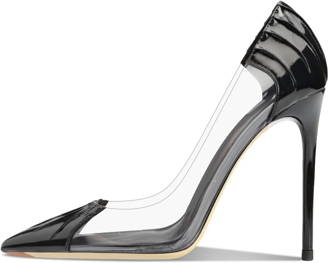 YDN Women Sexy Pointed Toe Pumps Folding Transparent Stiletto High Heels Slip on Prom Formal Wear Dressy Shoes Size 4-15 US