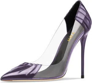 YDN Women Sexy Pointed Toe Pumps Folding Transparent Stiletto High Heels Slip on Prom Formal Wear Dressy Shoes Size 4-15 US