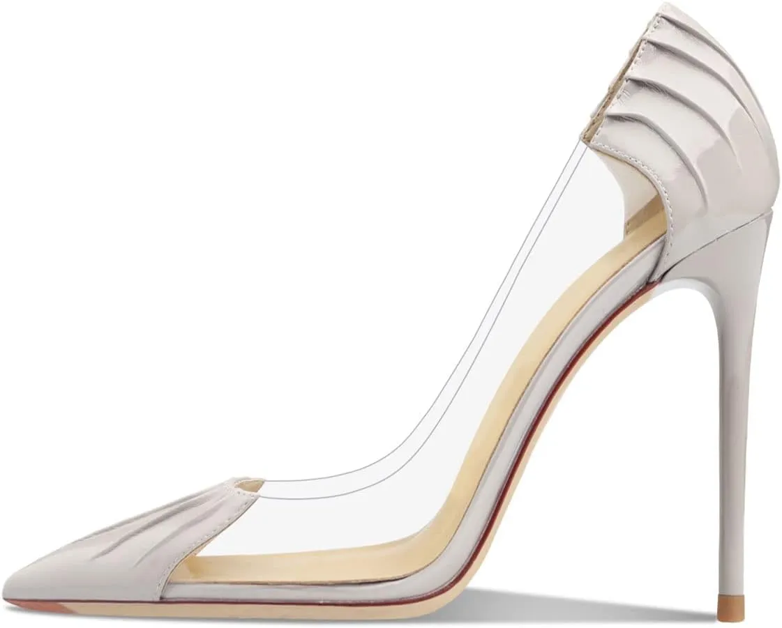 YDN Women Sexy Pointed Toe Pumps Folding Transparent Stiletto High Heels Slip on Prom Formal Wear Dressy Shoes Size 4-15 US