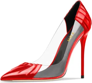 YDN Women Sexy Pointed Toe Pumps Folding Transparent Stiletto High Heels Slip on Prom Formal Wear Dressy Shoes Size 4-15 US