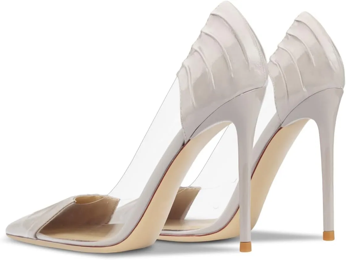 YDN Women Sexy Pointed Toe Pumps Folding Transparent Stiletto High Heels Slip on Prom Formal Wear Dressy Shoes Size 4-15 US