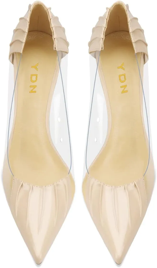 YDN Women Sexy Pointed Toe Pumps Folding Transparent Stiletto High Heels Slip on Prom Formal Wear Dressy Shoes Size 4-15 US