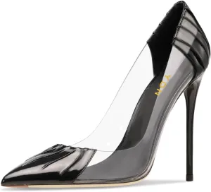 YDN Women Sexy Pointed Toe Pumps Folding Transparent Stiletto High Heels Slip on Prom Formal Wear Dressy Shoes Size 4-15 US