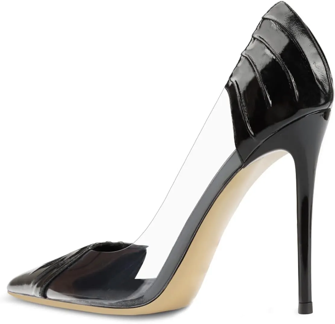 YDN Women Sexy Pointed Toe Pumps Folding Transparent Stiletto High Heels Slip on Prom Formal Wear Dressy Shoes Size 4-15 US