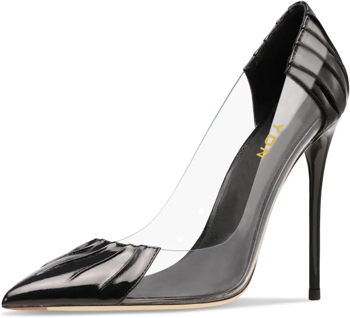 YDN Women Sexy Pointed Toe Pumps Folding Transparent Stiletto High Heels Slip on Prom Formal Wear Dressy Shoes Size 4-15 US