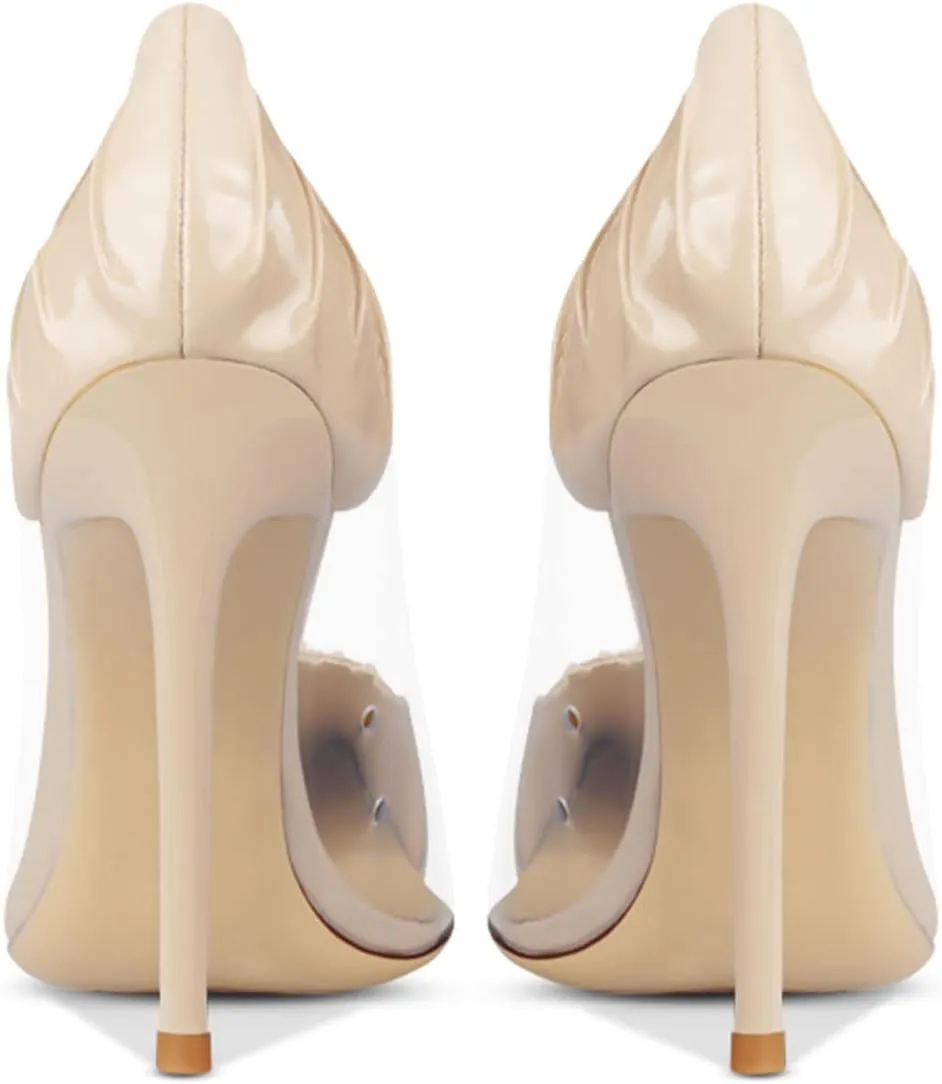 YDN Women Sexy Pointed Toe Pumps Folding Transparent Stiletto High Heels Slip on Prom Formal Wear Dressy Shoes Size 4-15 US