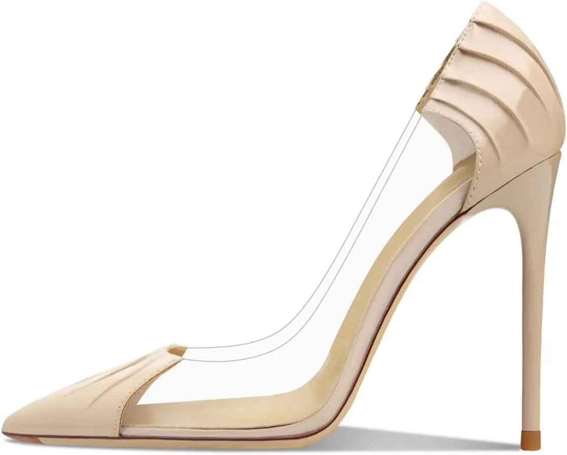 YDN Women Sexy Pointed Toe Pumps Folding Transparent Stiletto High Heels Slip on Prom Formal Wear Dressy Shoes Size 4-15 US