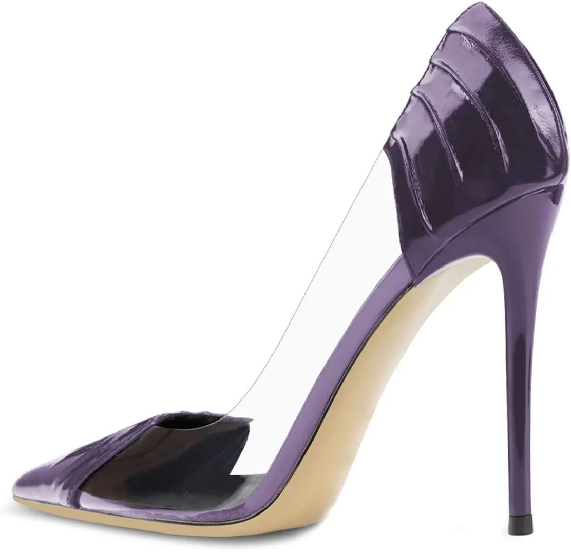 YDN Women Sexy Pointed Toe Pumps Folding Transparent Stiletto High Heels Slip on Prom Formal Wear Dressy Shoes Size 4-15 US