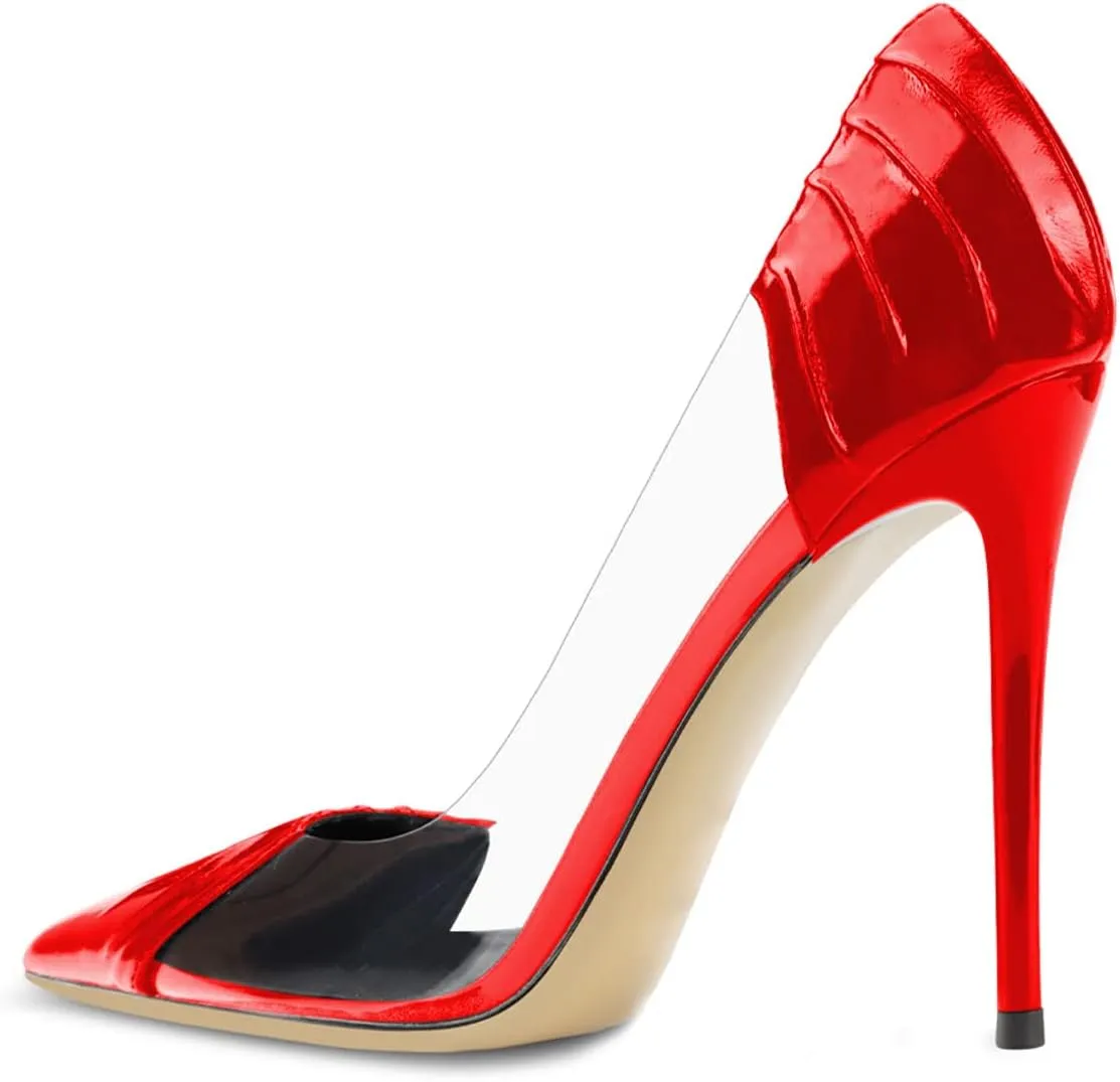 YDN Women Sexy Pointed Toe Pumps Folding Transparent Stiletto High Heels Slip on Prom Formal Wear Dressy Shoes Size 4-15 US