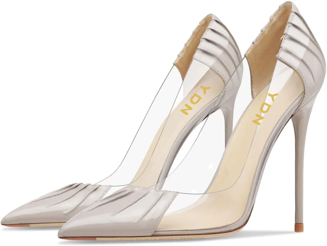 YDN Women Sexy Pointed Toe Pumps Folding Transparent Stiletto High Heels Slip on Prom Formal Wear Dressy Shoes Size 4-15 US