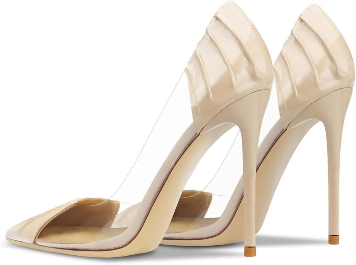 YDN Women Sexy Pointed Toe Pumps Folding Transparent Stiletto High Heels Slip on Prom Formal Wear Dressy Shoes Size 4-15 US