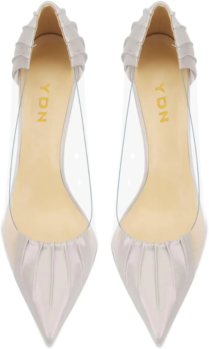 YDN Women Sexy Pointed Toe Pumps Folding Transparent Stiletto High Heels Slip on Prom Formal Wear Dressy Shoes Size 4-15 US