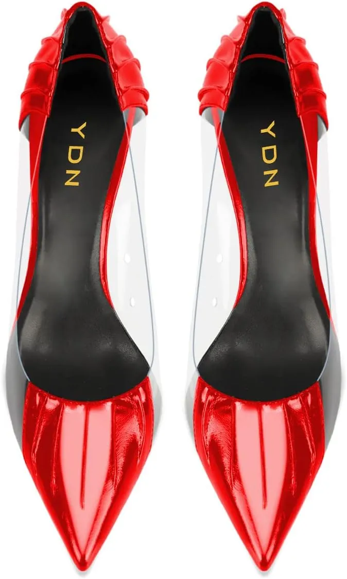 YDN Women Sexy Pointed Toe Pumps Folding Transparent Stiletto High Heels Slip on Prom Formal Wear Dressy Shoes Size 4-15 US