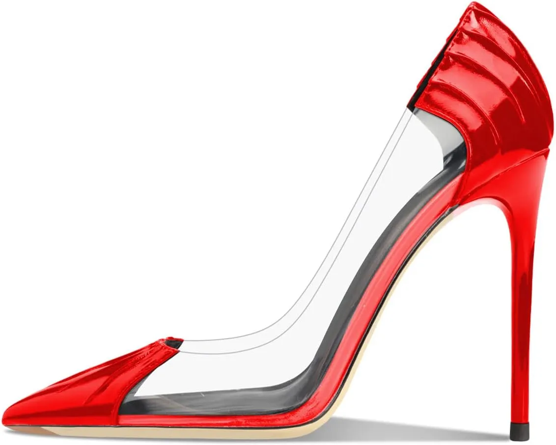 YDN Women Sexy Pointed Toe Pumps Folding Transparent Stiletto High Heels Slip on Prom Formal Wear Dressy Shoes Size 4-15 US