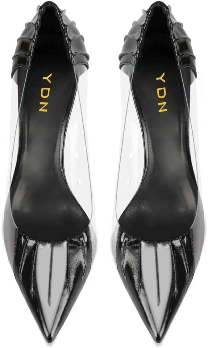 YDN Women Sexy Pointed Toe Pumps Folding Transparent Stiletto High Heels Slip on Prom Formal Wear Dressy Shoes Size 4-15 US