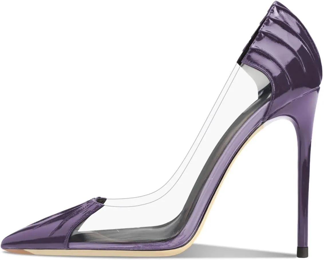 YDN Women Sexy Pointed Toe Pumps Folding Transparent Stiletto High Heels Slip on Prom Formal Wear Dressy Shoes Size 4-15 US