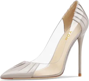 YDN Women Sexy Pointed Toe Pumps Folding Transparent Stiletto High Heels Slip on Prom Formal Wear Dressy Shoes Size 4-15 US