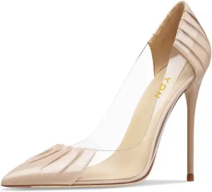 YDN Women Sexy Pointed Toe Pumps Folding Transparent Stiletto High Heels Slip on Prom Formal Wear Dressy Shoes Size 4-15 US