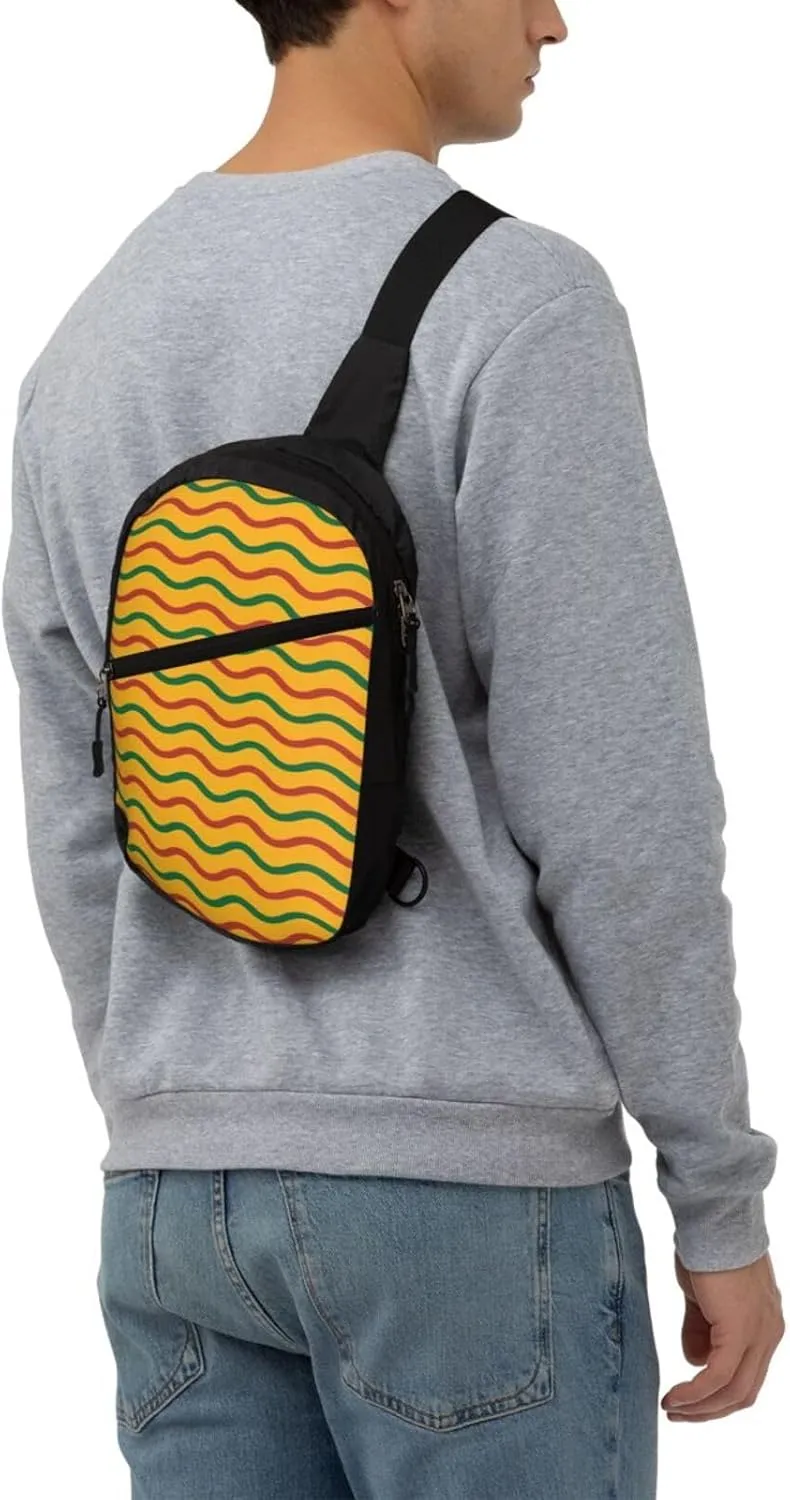 Yellow Green Red Lithuania Wavy Stripe Flag Packable Crossbody Bag Portable Sling Bags Foldable Travel Daypack Reusable Sports Shoulder Backpack Diagonally Chest Bag for Workout