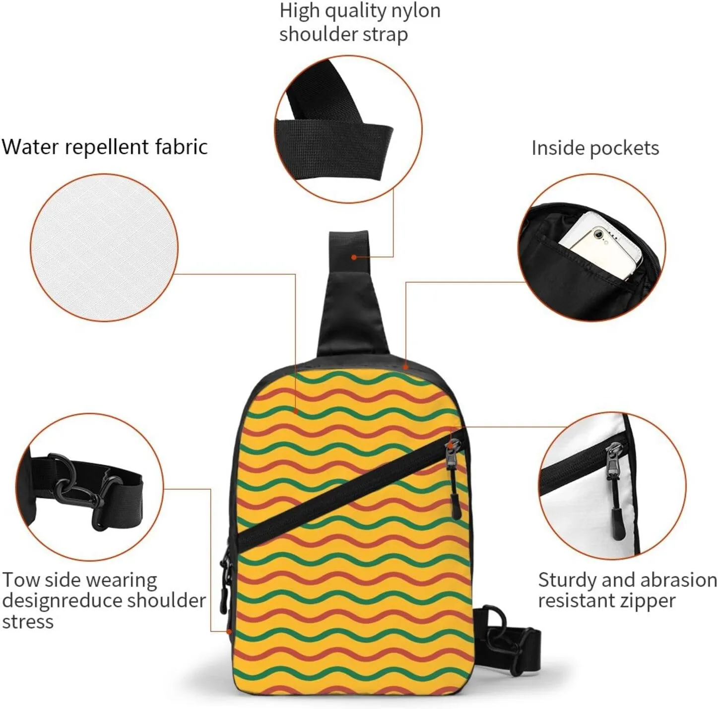Yellow Green Red Lithuania Wavy Stripe Flag Packable Crossbody Bag Portable Sling Bags Foldable Travel Daypack Reusable Sports Shoulder Backpack Diagonally Chest Bag for Workout