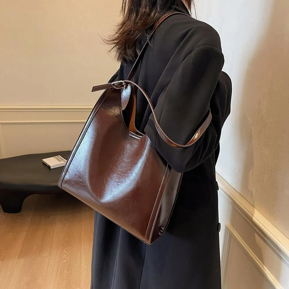YFGBCX Leather Hobo Bags for Women, Vegan Leather Tote Bag Slouchy Shoulder Bag Bucket Bag Can Stand Upright