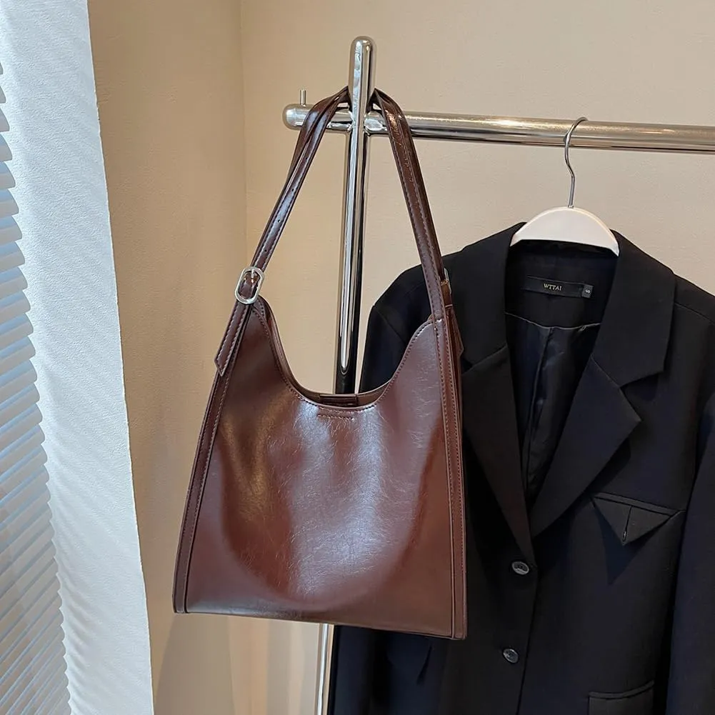 YFGBCX Leather Hobo Bags for Women, Vegan Leather Tote Bag Slouchy Shoulder Bag Bucket Bag Can Stand Upright