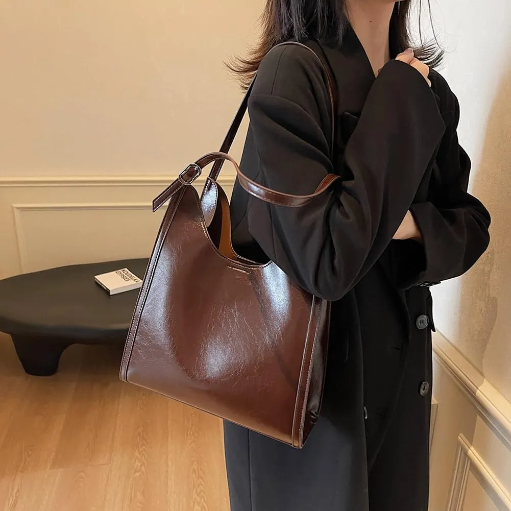 YFGBCX Leather Hobo Bags for Women, Vegan Leather Tote Bag Slouchy Shoulder Bag Bucket Bag Can Stand Upright