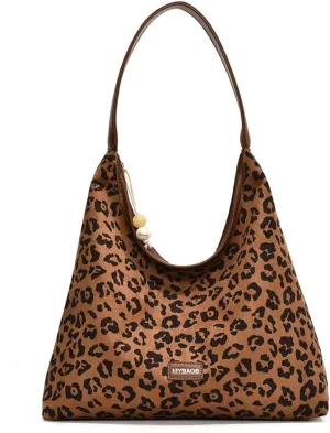 YFGBCX Suede Tote Bags for Women Suede Bag Fall Purse Retro Suede Leopard Purse Slouchy Hobo Bag College Tote Handbags