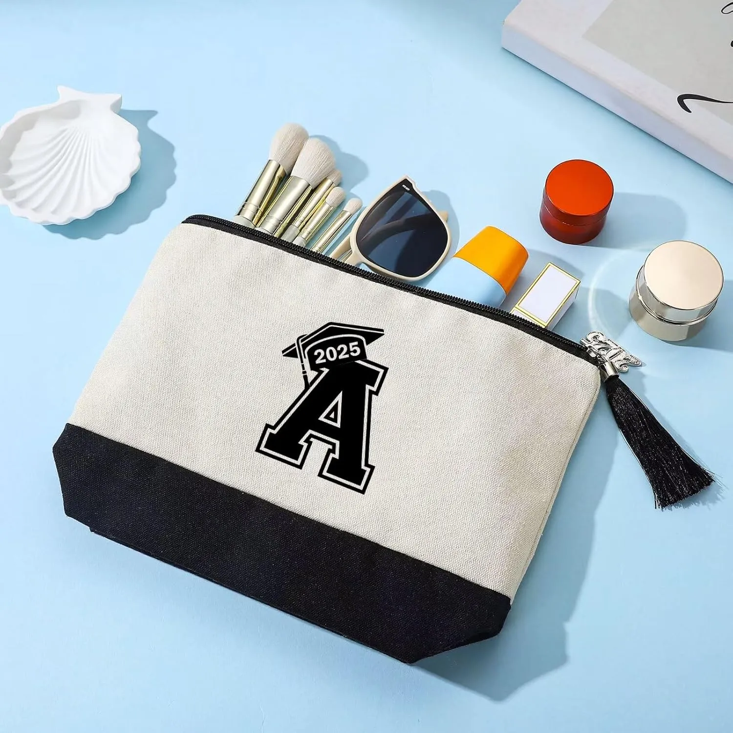 YOOLIFE 2025 Graduation Gifts for Her, Initial A Travel Makeup Bag Make Up Bag with Tassels Graduation Gifts for Her Class of 2025 Gifts 5th 8th Grad Graduation Gifts for Her Friends Teacher