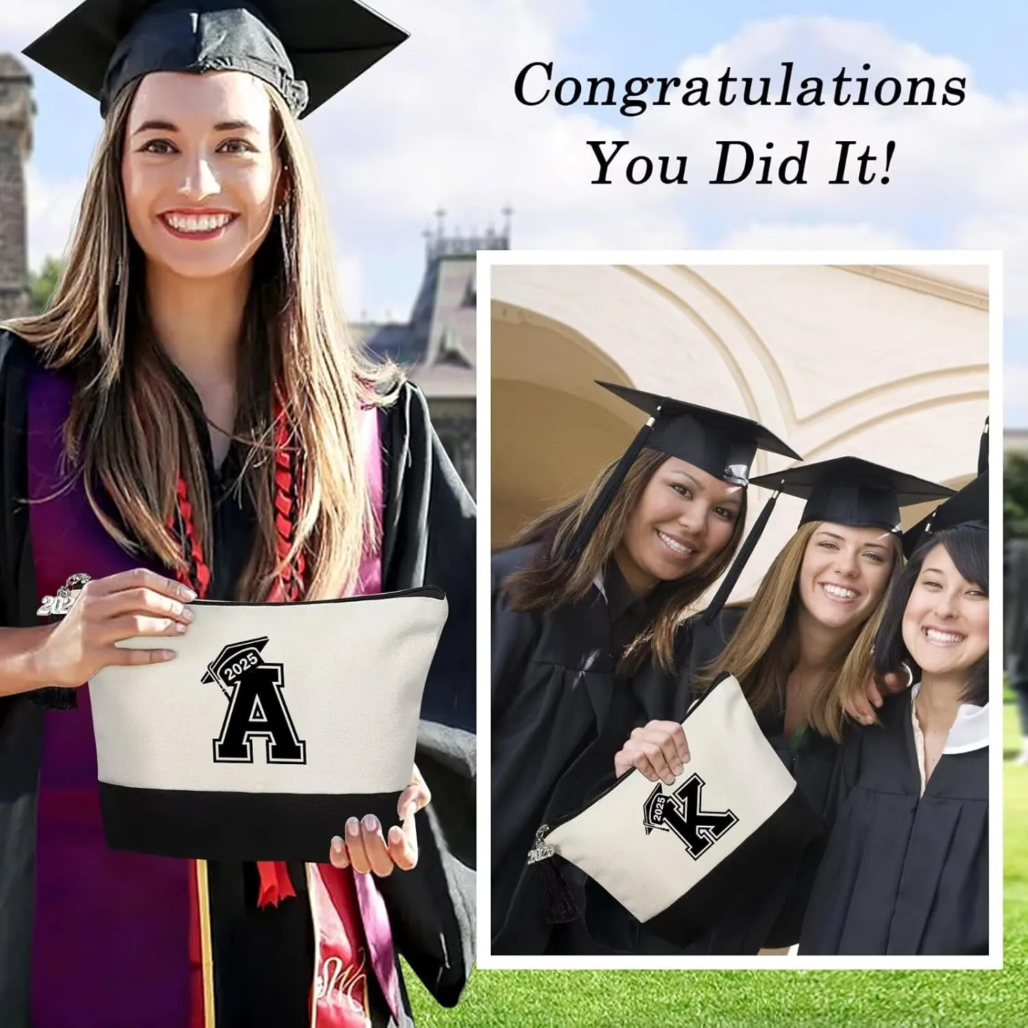 YOOLIFE 2025 Graduation Gifts for Her, Initial A Travel Makeup Bag Make Up Bag with Tassels Graduation Gifts for Her Class of 2025 Gifts 5th 8th Grad Graduation Gifts for Her Friends Teacher