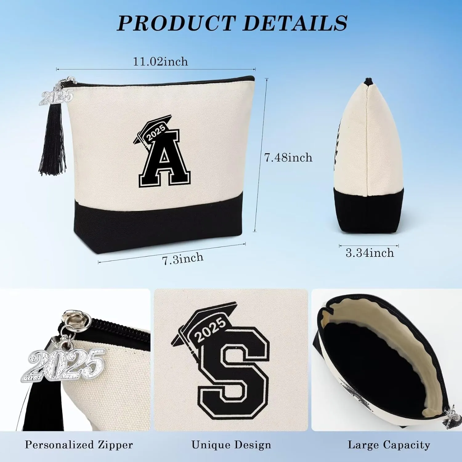 YOOLIFE 2025 Graduation Gifts for Her, Initial A Travel Makeup Bag Make Up Bag with Tassels Graduation Gifts for Her Class of 2025 Gifts 5th 8th Grad Graduation Gifts for Her Friends Teacher