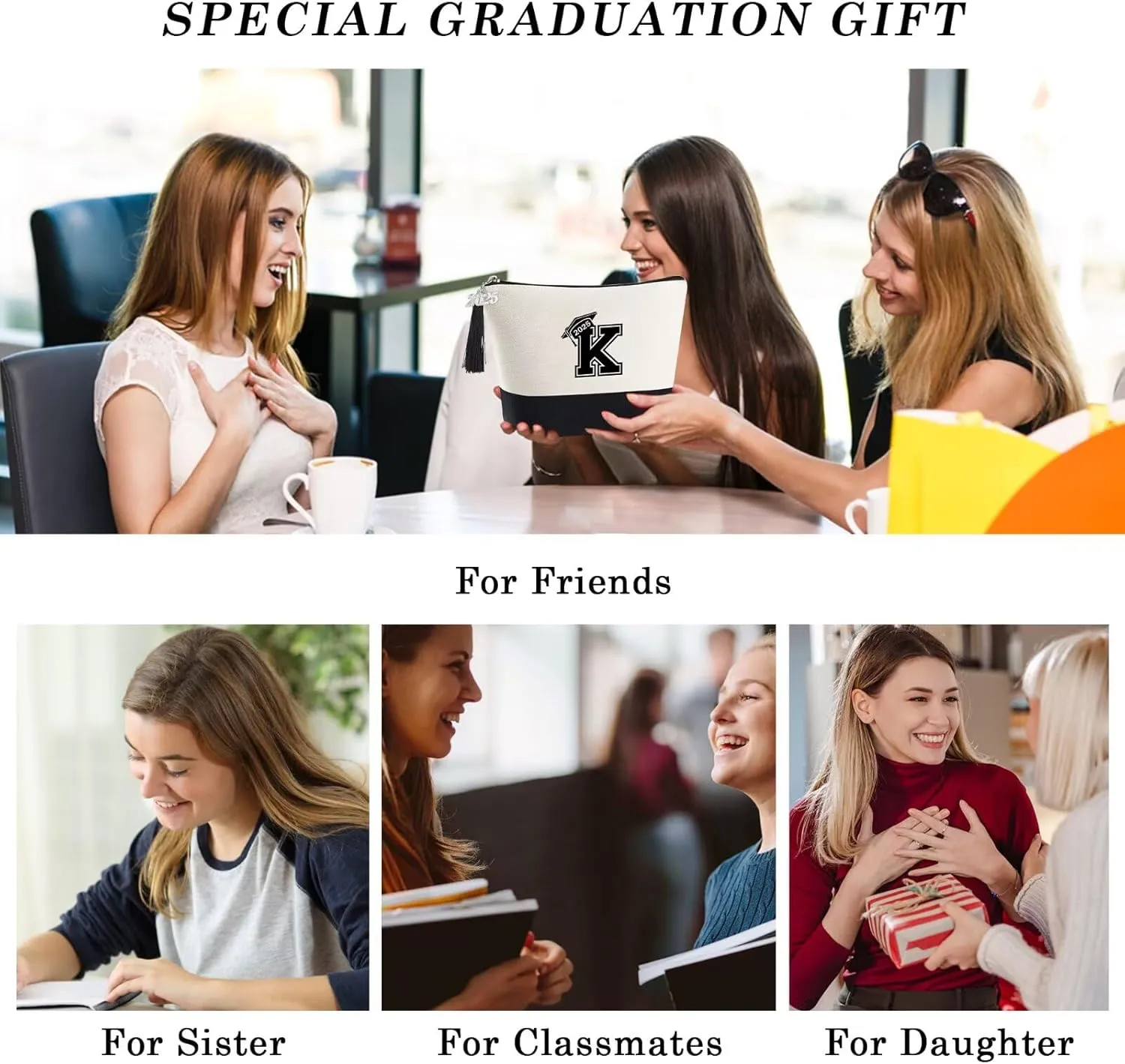 YOOLIFE 2025 Graduation Gifts for Her, Initial A Travel Makeup Bag Make Up Bag with Tassels Graduation Gifts for Her Class of 2025 Gifts 5th 8th Grad Graduation Gifts for Her Friends Teacher
