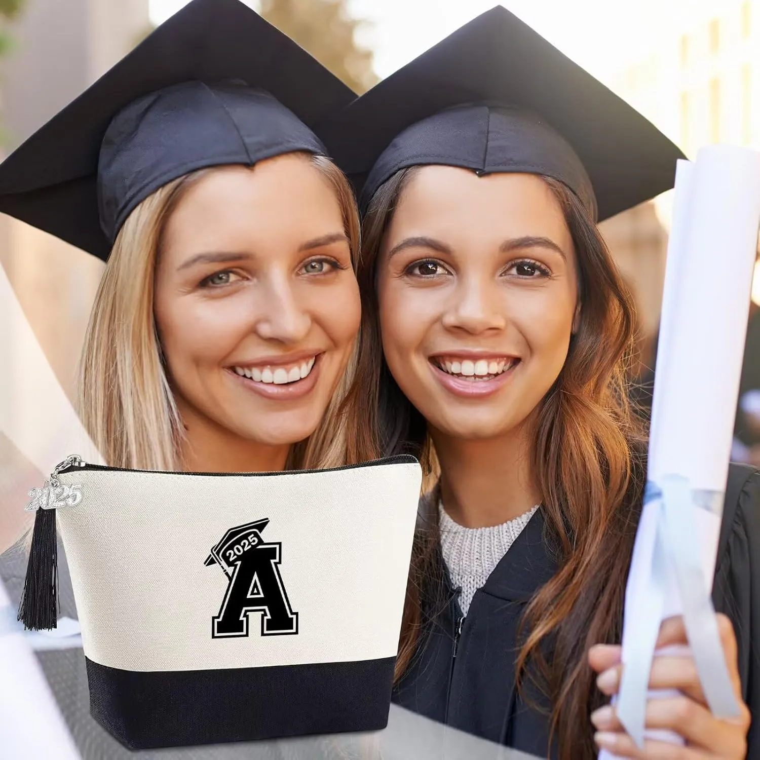 YOOLIFE 2025 Graduation Gifts for Her, Initial A Travel Makeup Bag Make Up Bag with Tassels Graduation Gifts for Her Class of 2025 Gifts 5th 8th Grad Graduation Gifts for Her Friends Teacher