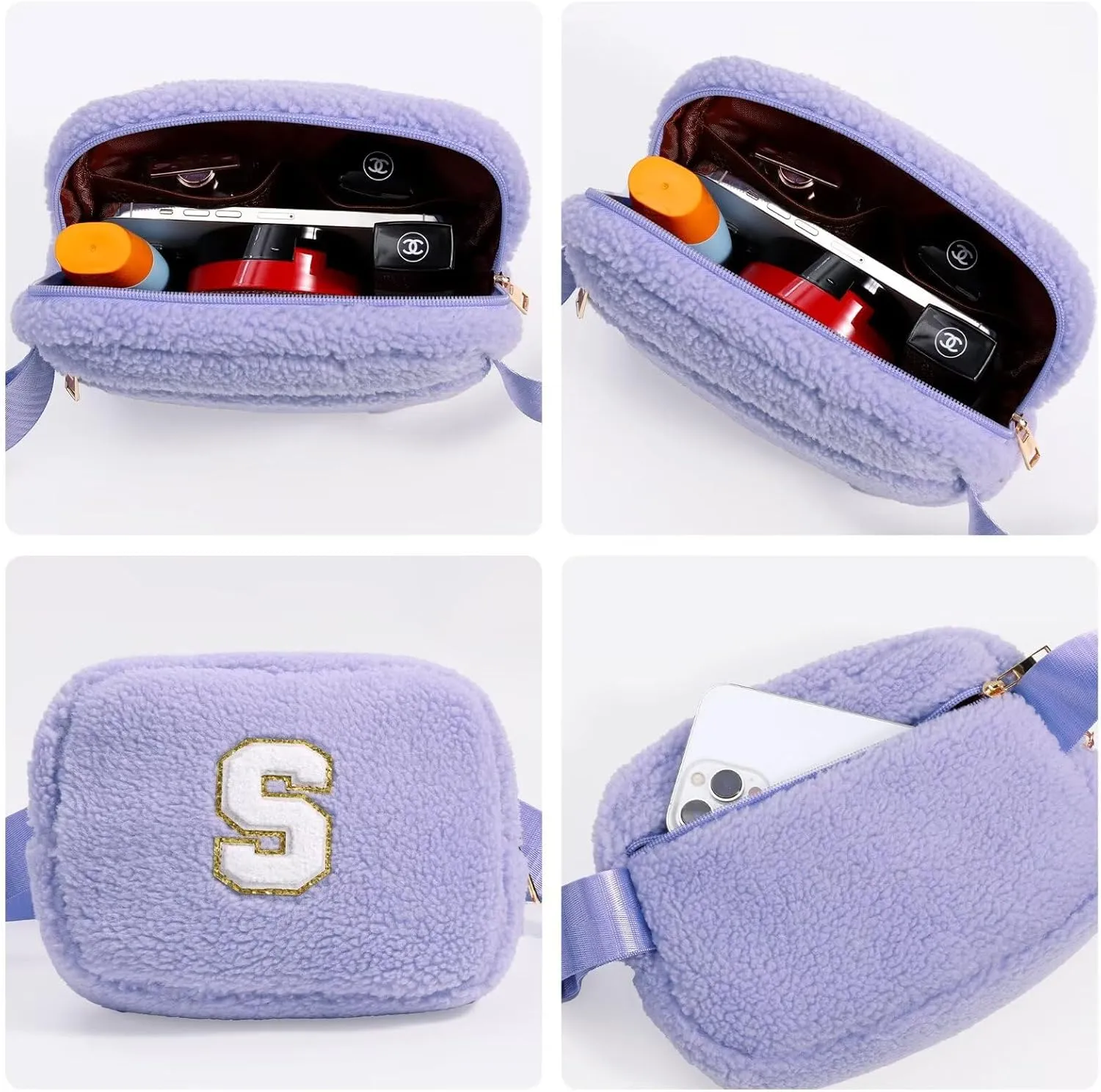 YOOLIFE Bridesmaid Gifts - Personalized Initial Crossbody Bag, Purple, Waist Pack