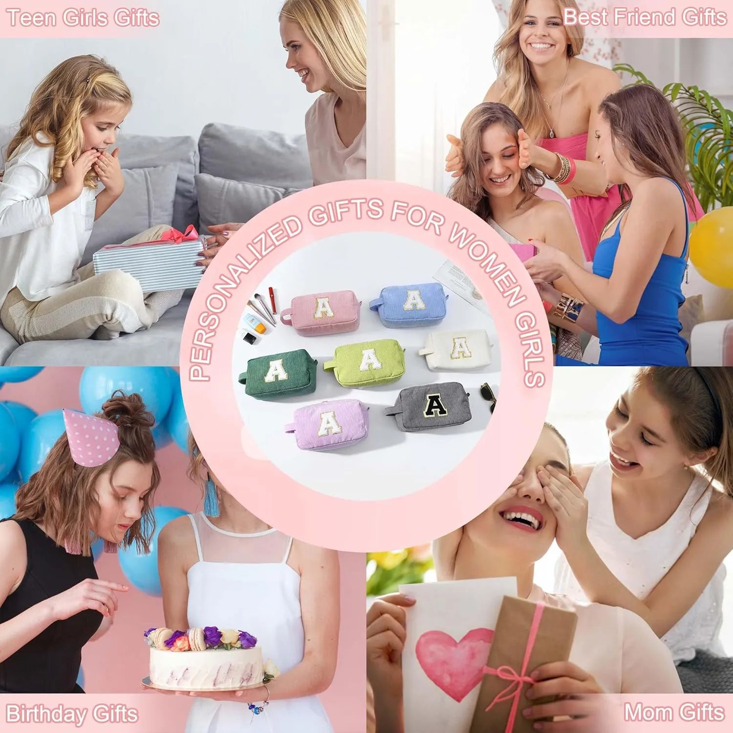 YOOLIFE Girls Makeup Bag Cosmetic Bag - Women Gifts Small Makeup Brush Bag Teen Girls Gifts Makeup Pouch Cute White Makeup Bag Personalized Best Friend Birthday Gifts for Women Girl White Letter A