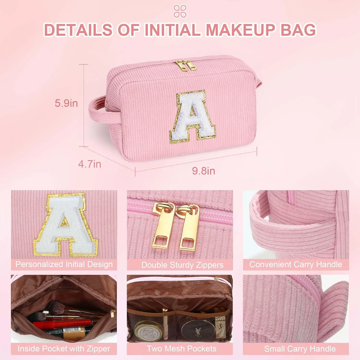 YOOLIFE Girls Makeup Bag - Cute Initial Travel Make Up Bag Cosmetic Bag Personalized Mom Birthday Gifts for Mom Grandma Teacher Sister Friend Gifts Engagement Gift Preppy Stuff Girl Gifts Letter E