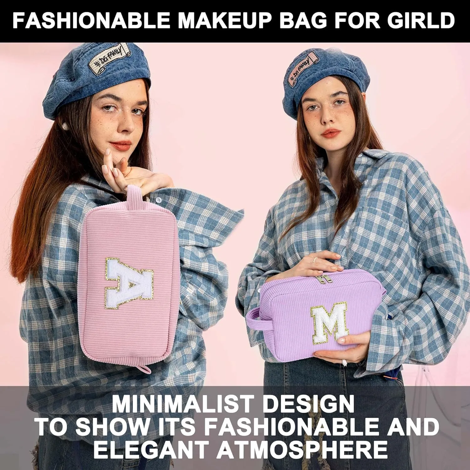 YOOLIFE Girls Makeup Bag - Cute Initial Travel Make Up Bag Cosmetic Bag Personalized Mom Birthday Gifts for Mom Grandma Teacher Sister Friend Gifts Engagement Gift Preppy Stuff Girl Gifts Letter E