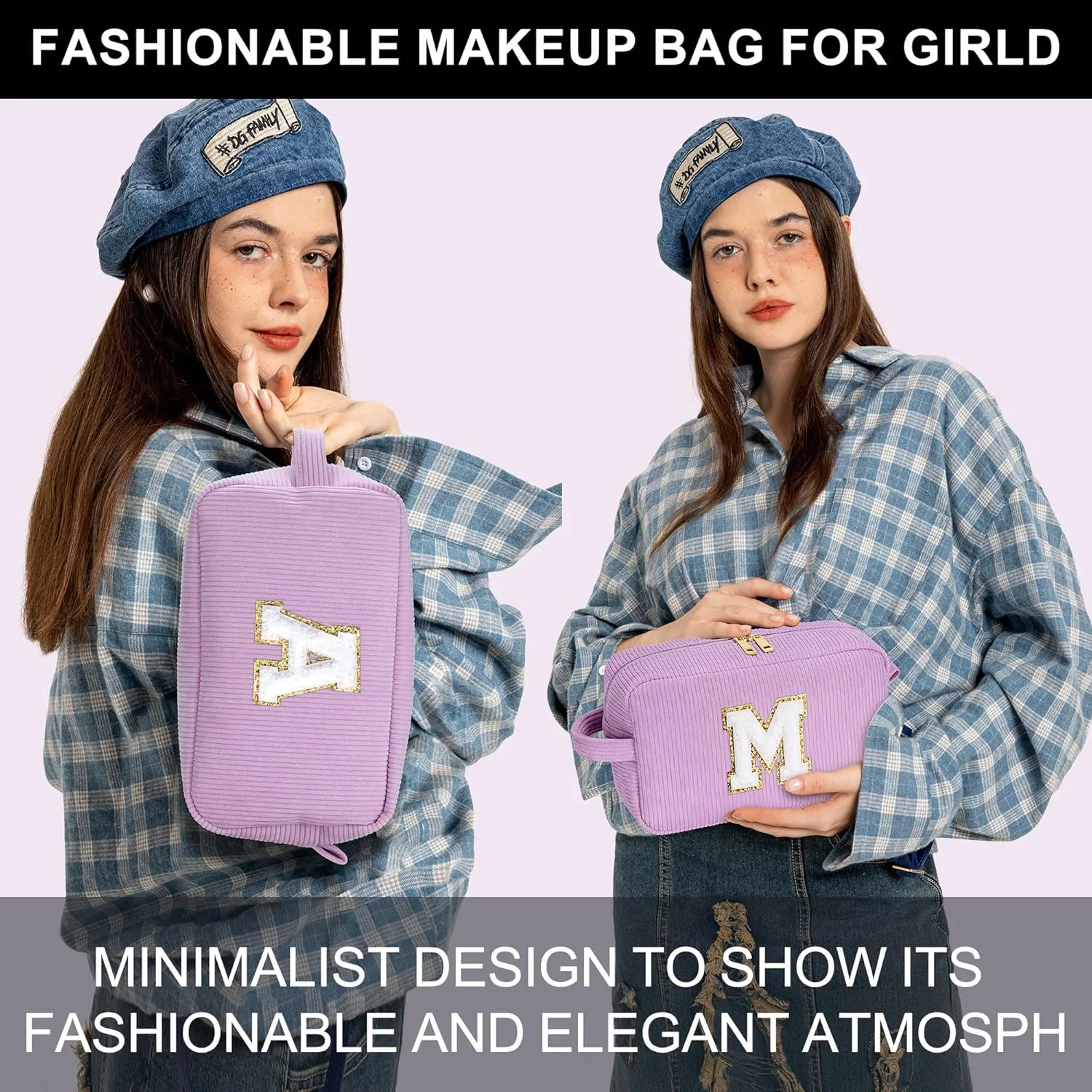 YOOLIFE Mothers Day Gifts - Initial Travel Makeup Bag Cosmetic Bag Friend Birthday Gifts for Women Mom Teen Girls